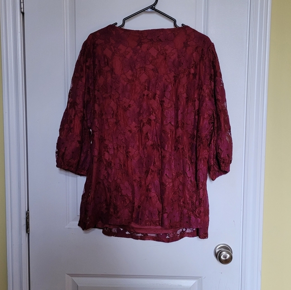 BloomChic blouse red lace shirt top floral wine burgundy feminine plus size 18 - Picture 2 of 10